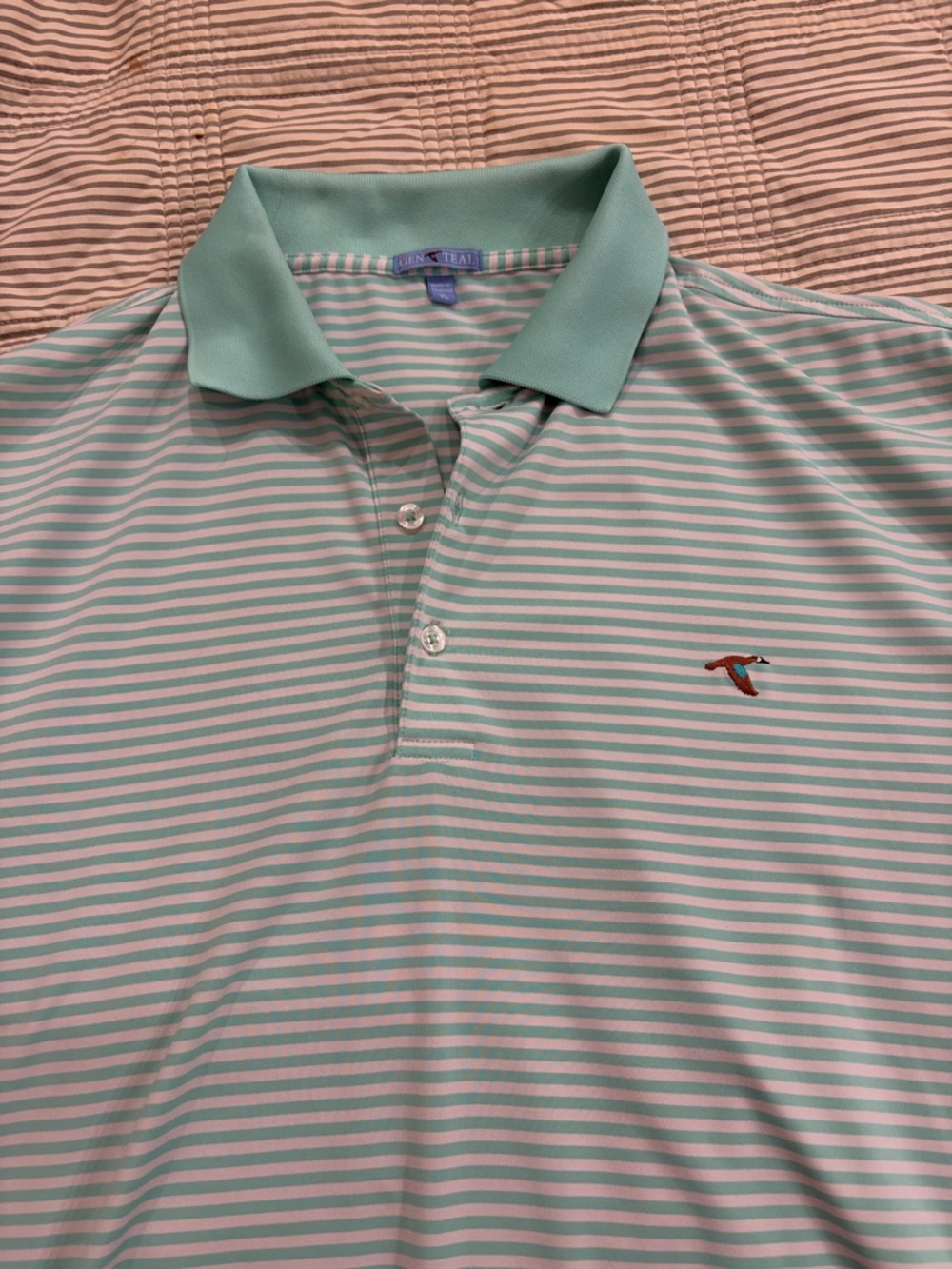 Genteal Golf Polo Men's Mint and White Striped Polo Shirt